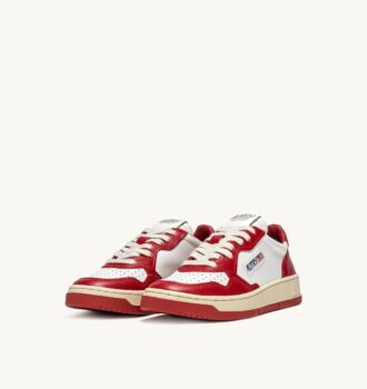 BASKETS MEDALIST LOW BICOLOR EN CUIR BLANC ET ROUGE