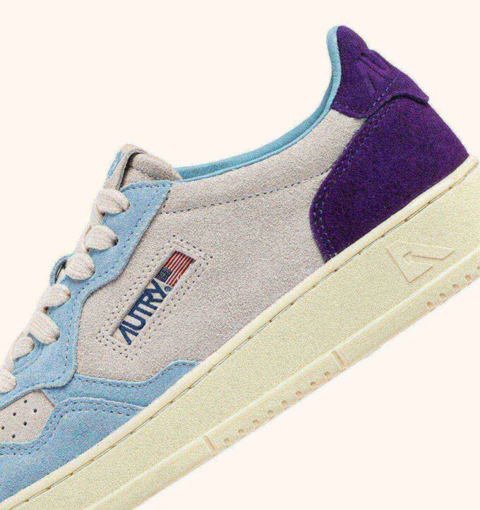 BASKETS MEDALIST LOW TRICOLOR EN DAIM PATRIDGE ET MAUVE