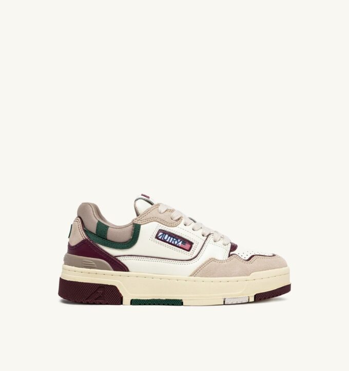CLC LOW SNEAKERS IN IVORY WHITE AND BURGUNDY SUEDE AND LEATHER