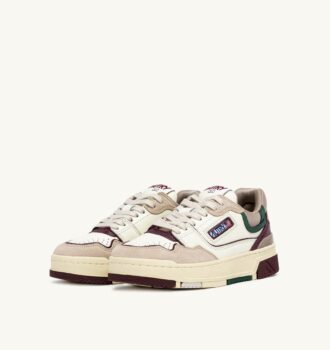 CLC LOW SNEAKERS IN IVORY WHITE AND BURGUNDY SUEDE AND LEATHER