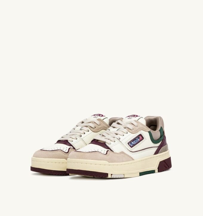 CLC LOW SNEAKERS IN IVORY WHITE AND BURGUNDY SUEDE AND LEATHER