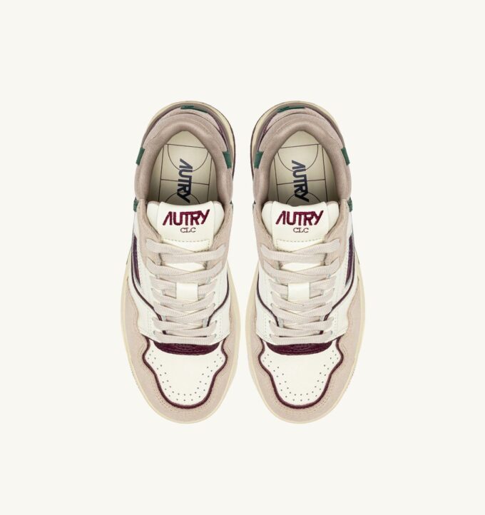 CLC LOW SNEAKERS IN IVORY WHITE AND BURGUNDY SUEDE AND LEATHER