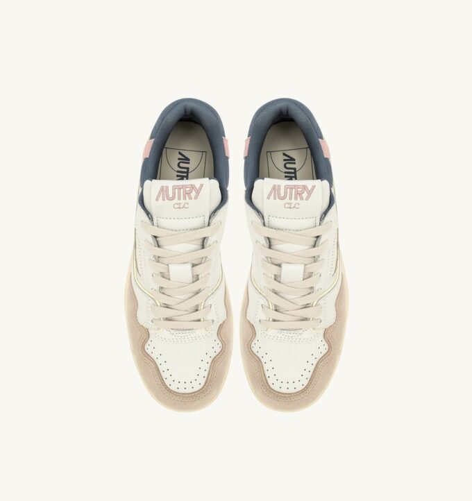 CLC LOW SNEAKERS IN WHITE AND PEACH WHIP LEATHER SUEDE