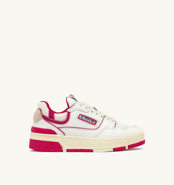 CLC LOW SNEAKERS IN WHITE LEATHER AND BRIGHT ROSE SUEDE