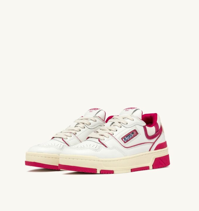 CLC LOW SNEAKERS IN WHITE LEATHER AND BRIGHT ROSE SUEDE