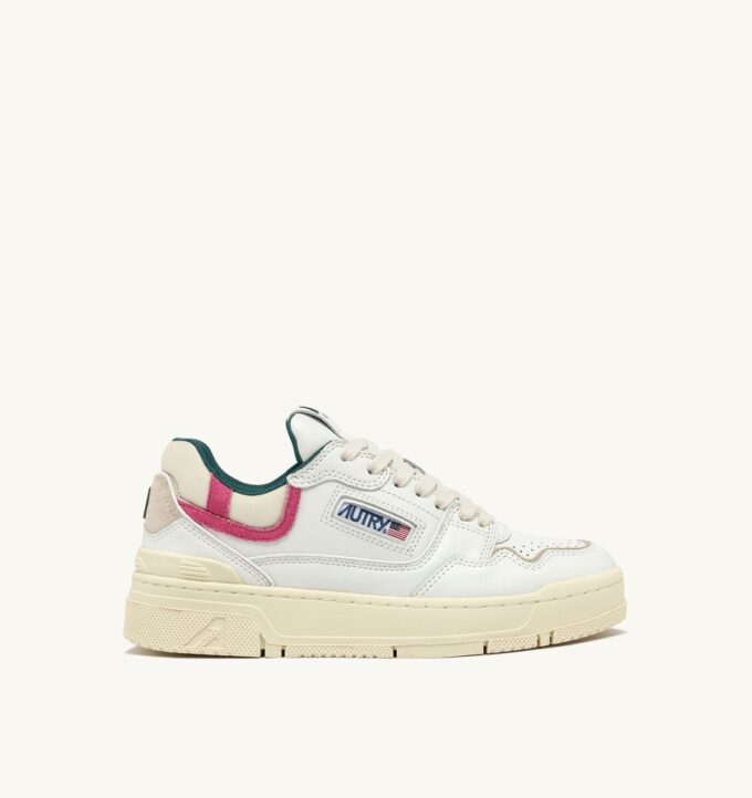 CLC LOW SNEAKERS IN WHITE LEATHER AND CARMINE ROSE SUEDE