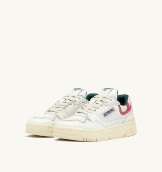 CLC LOW SNEAKERS IN WHITE LEATHER AND CARMINE ROSE SUEDE