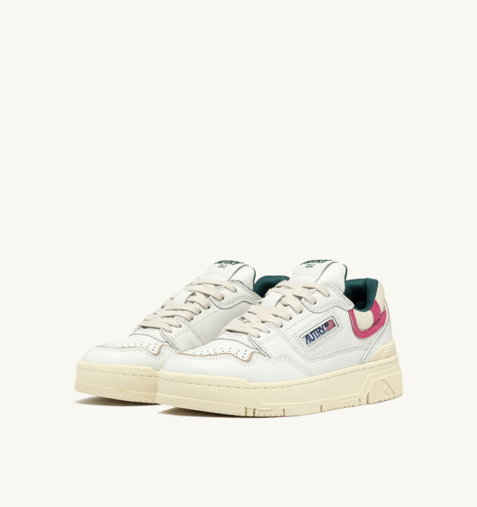 CLC LOW SNEAKERS IN WHITE LEATHER AND CARMINE ROSE SUEDE