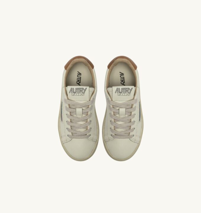 DALLAS KIDS KIDS LOW SNEAKERS IN LEATHER COLOR MARSHMALLOW AND BROWN SUGAR