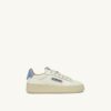 DALLAS KIDS LOW SNEAKERS IN LEATHER COLOR MARSHMALLOW AND DELLA ROBBIA BLUE