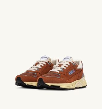 HYPERWAY SNEAKERS IN BROWN AND SILVER-TONE SUEDE AND MESH
