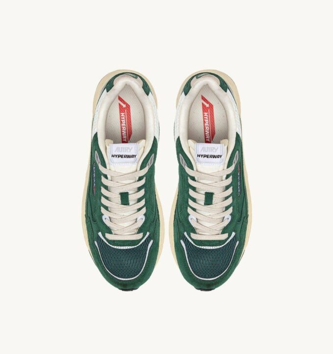 HYPERWAY SNEAKERS IN MALACHITE COLOR AND SILVER-TONE SUEDE AND MESH