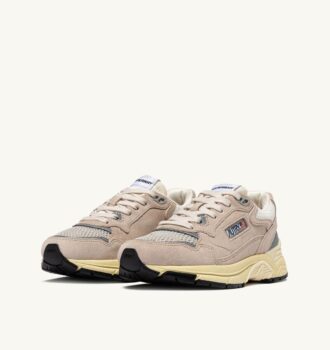 HYPERWAY SNEAKERS IN SAND BROWN AND SILVER-TONE SUEDE AND MESH