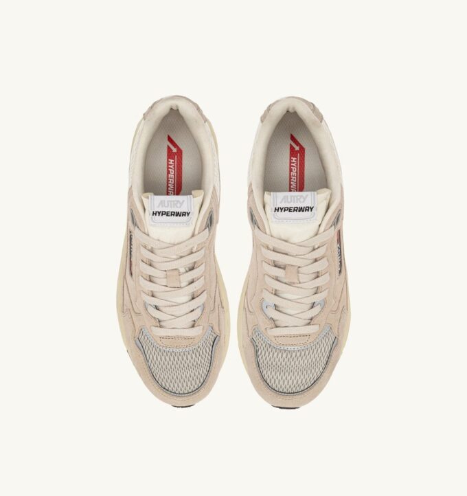 HYPERWAY SNEAKERS IN SAND BROWN AND SILVER-TONE SUEDE AND MESH HYPERWAY SNEAKERS IN SAND BROWN AND SILVER-TONE SUEDE AND MESH