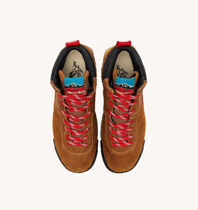 MALGA CORTINA IN CHESTNUT AND FLAME SCARLET SUEDE MALGA CORTINA IN CHESTNUT AND FLAME SCARLET SUEDE