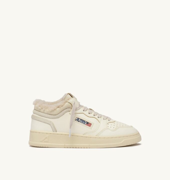 MED-WAY SNEAKERS IN LEATHER AND SHEARLING COLOR WHITE AND MARSHMALLOW
