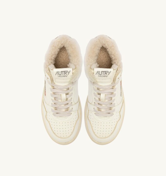 MED-WAY SNEAKERS IN LEATHER AND SHEARLING COLOR WHITE AND MARSHMALLOW