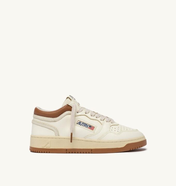 MED-WAY SNEAKERS IN LEATHER COLOR MARSHMALLOW AND BROWN SUGAR