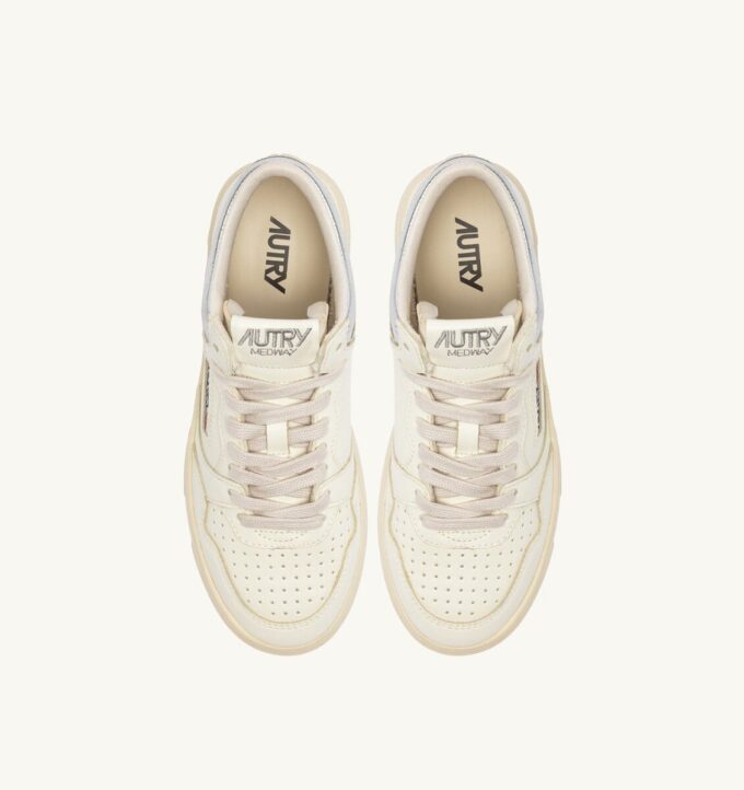 MED-WAY SNEAKERS IN LEATHER COLOR MARSHMALLOW AND SILVER