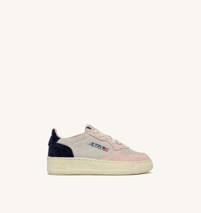MEDALIST KIDS LOW SNEAKERS IN SUEDE COLOR ATLANTIC WHITE AND ROSEMARY