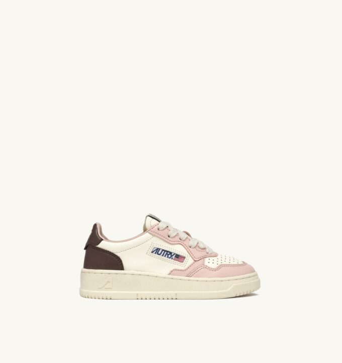 MEDALIST KIDS LOW SNEAKERS IN WHITE BROWN AND PINK LEATHER MEDALIST KIDS LOW SNEAKERS IN WHITE BROWN AND PINK LEATHER