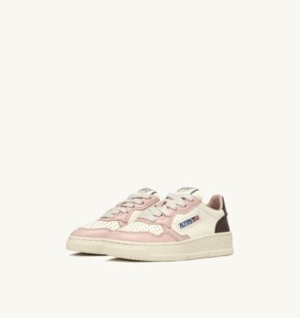 MEDALIST KIDS LOW SNEAKERS IN WHITE BROWN AND PINK LEATHER