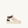 MEDALIST KIDS MID SNEAKERS IN WHITE BROWN AND PINK LEATHER MEDALIST KIDS MID SNEAKERS IN WHITE BROWN AND PINK LEATHER