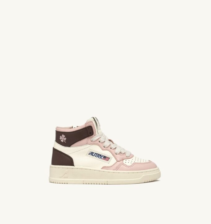 MEDALIST KIDS MID SNEAKERS IN WHITE BROWN AND PINK LEATHER MEDALIST KIDS MID SNEAKERS IN WHITE BROWN AND PINK LEATHER