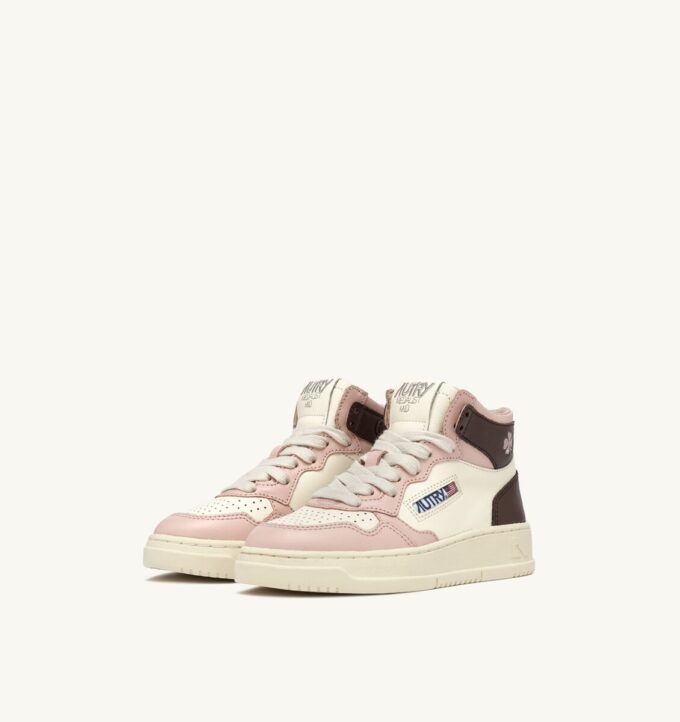 MEDALIST KIDS MID SNEAKERS IN WHITE BROWN AND PINK LEATHER MEDALIST KIDS MID SNEAKERS IN WHITE BROWN AND PINK LEATHER