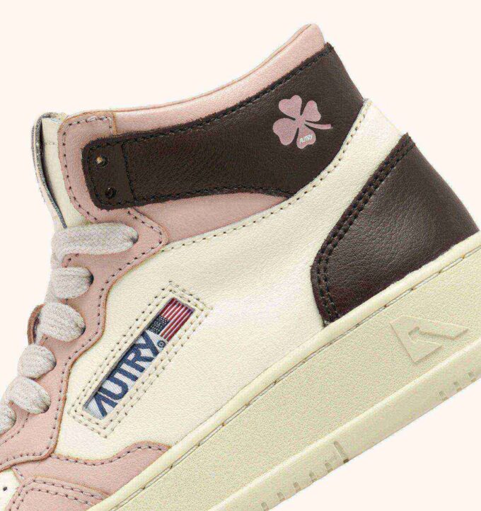MEDALIST KIDS MID SNEAKERS IN WHITE BROWN AND PINK LEATHER MEDALIST KIDS MID SNEAKERS IN WHITE BROWN AND PINK LEATHER