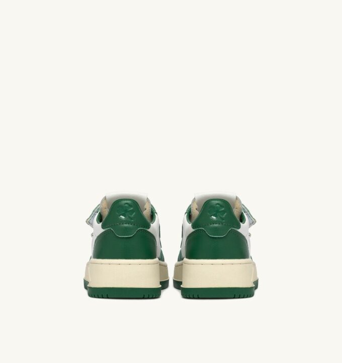 MEDALIST KIDSTRIPES LOW BICOLOR SNEAKERS IN WHITE AND GREEN LEATHER
