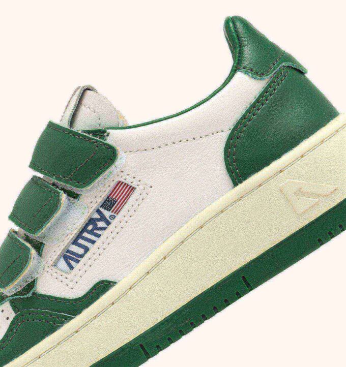 MEDALIST KIDSTRIPES LOW BICOLOR SNEAKERS IN WHITE AND GREEN LEATHER