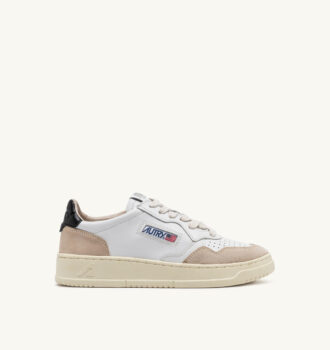 MEDALIST LOW SNEAKERS IN WHITE AND BLACK LEATHER AND BEIGE SUEDE