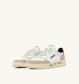 MEDALIST LOW SNEAKERS IN WHITE AND BLACK LEATHER AND SUEDE WITH LETTERING