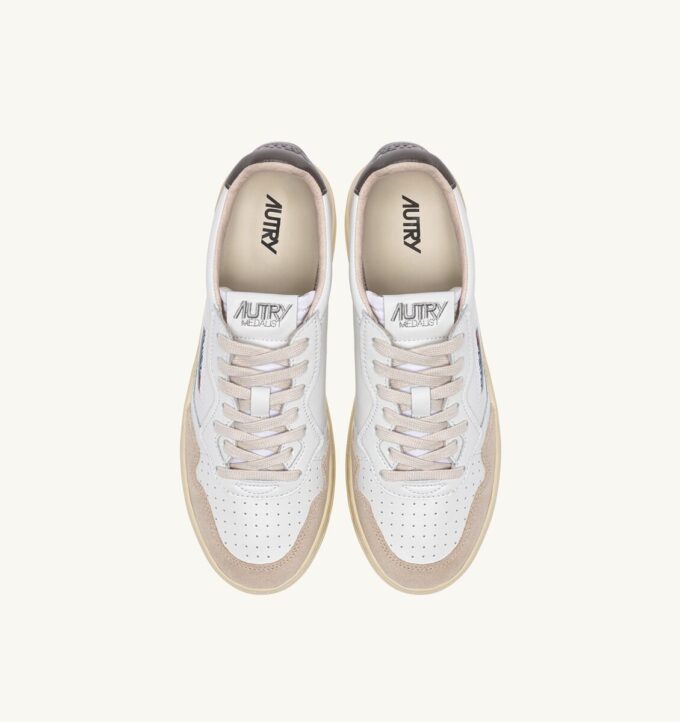 MEDALIST LOW SNEAKERS IN WHITE AND MOREL SUEDE AND LEATHER