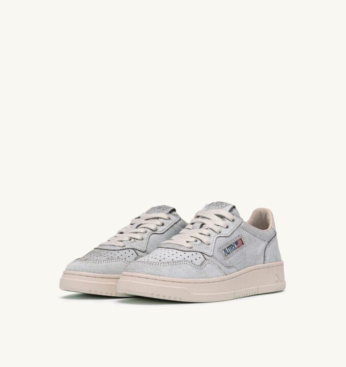MEDALIST LOW SNEAKERS IN WHITE AND PINK TINT SCRAPED EFFECT SUEDE
