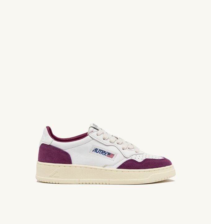 MEDALIST LOW SNEAKERS IN WHITE AND PURPLE LEATHER AND SUEDE