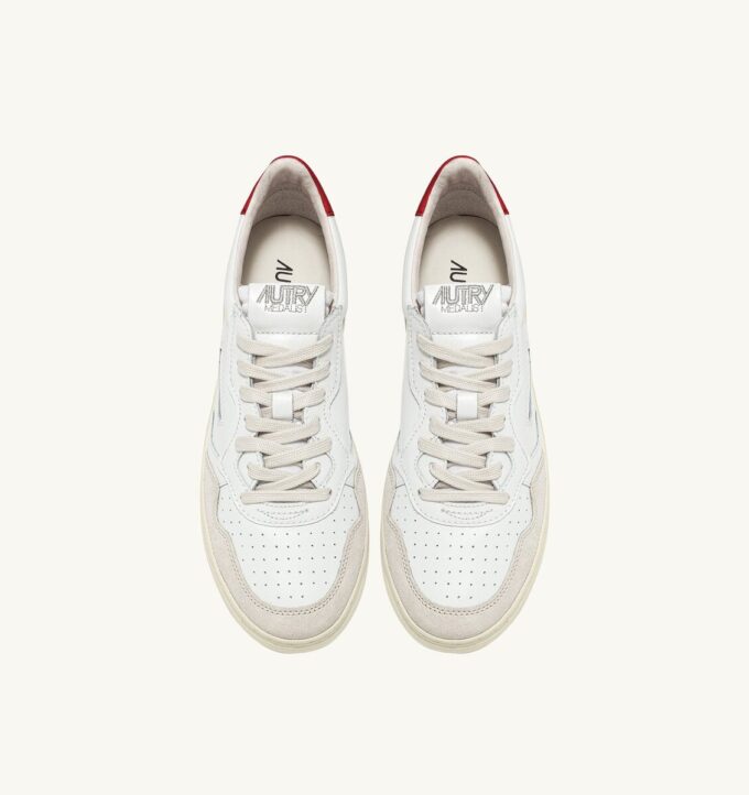 MEDALIST LOW SNEAKERS IN WHITE AND RED LEATHER AND BEIGE SUEDE