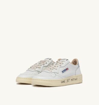 MEDALIST LOW SNEAKERS IN WHITE AND SILVER LEATHER WITH LETTERING
