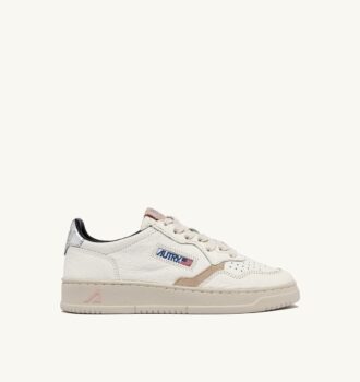 MEDALIST LOW SNEAKERS IN WHITE TEXTURED LEATHER WITH SILVER AND PINK DETAILS