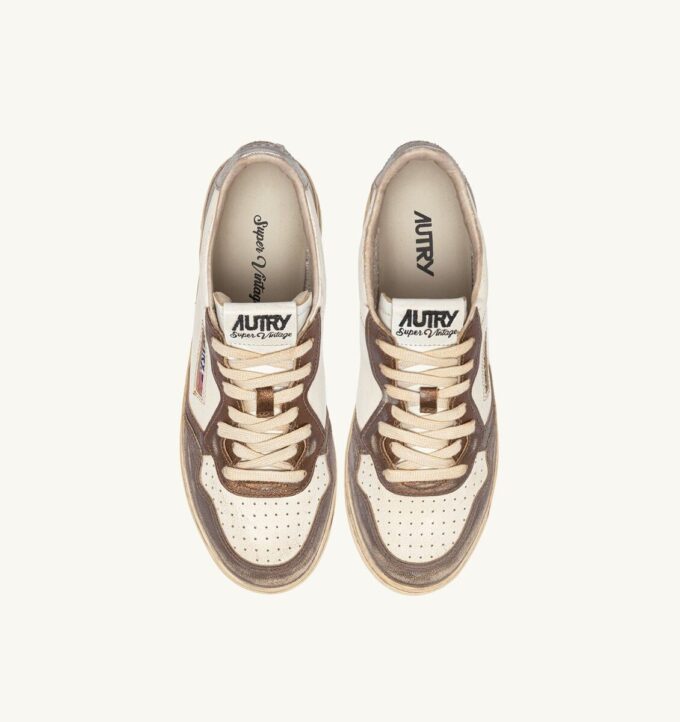 MEDALIST LOW SNEAKERS SUPER VINTAGE IN WHITE CHOCOLATE AND SILVER LEATHER