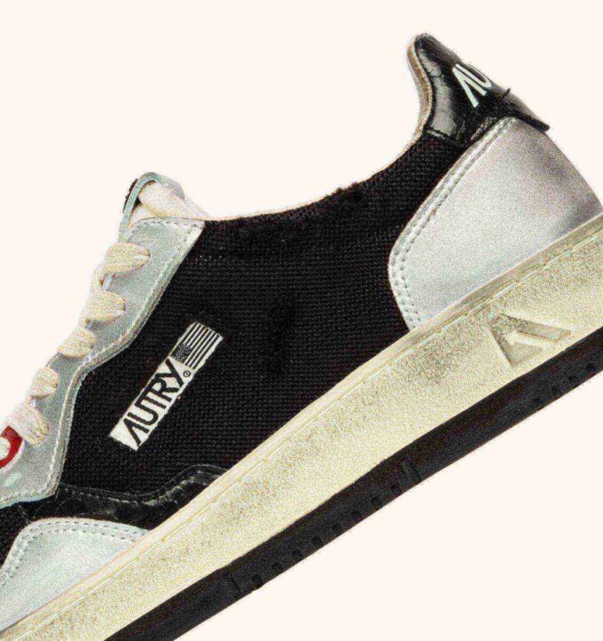 MEDALIST LOW SNEAKERS SUPER VINTAGE IN WHITE MESH SILVER SUEDE AND BLACK LEATHER