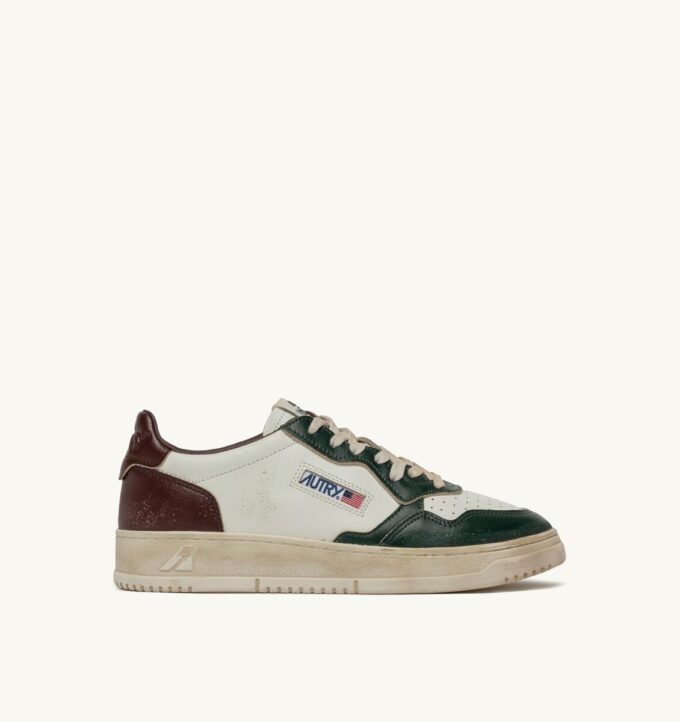 MEDALIST LOW SNEAKERS SUPER VINTAGE IN WHITE PINE GROVE AND RUM RAISIN LEATHER MEDALIST LOW SNEAKERS SUPER VINTAGE IN WHITE PINE GROVE AND RUM RAISIN LEATHER