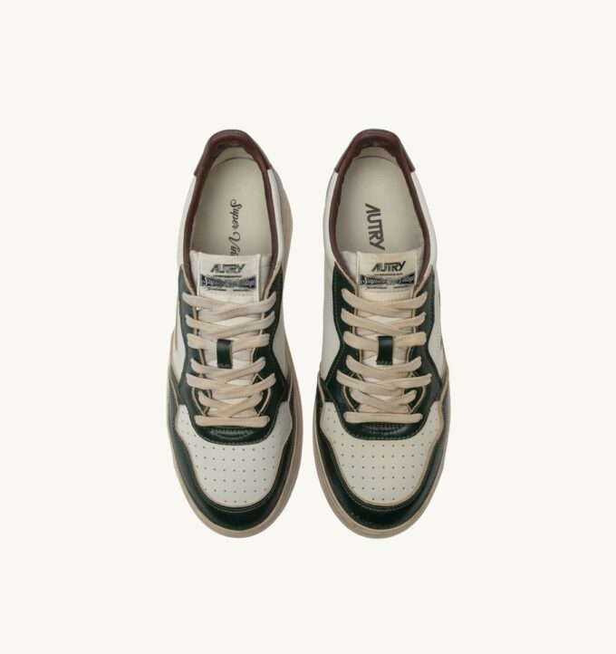 MEDALIST LOW SNEAKERS SUPER VINTAGE IN WHITE PINE GROVE AND RUM RAISIN LEATHER MEDALIST LOW SNEAKERS SUPER VINTAGE IN WHITE PINE GROVE AND RUM RAISIN LEATHER