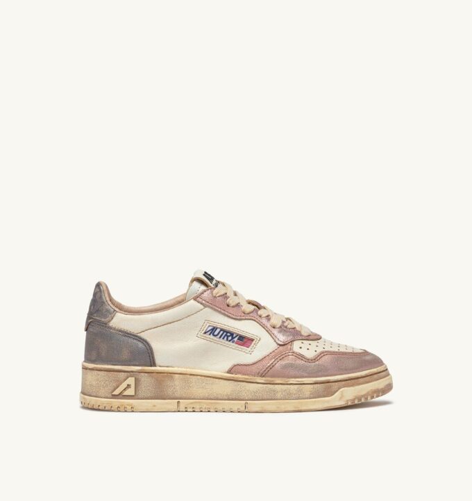MEDALIST LOW SNEAKERS SUPER VINTAGE IN WHITE ROSE AND BLACKBOARD LEATHER