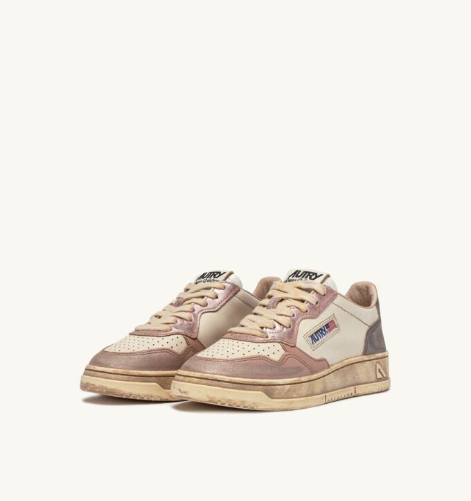MEDALIST LOW SNEAKERS SUPER VINTAGE IN WHITE ROSE AND BLACKBOARD LEATHER