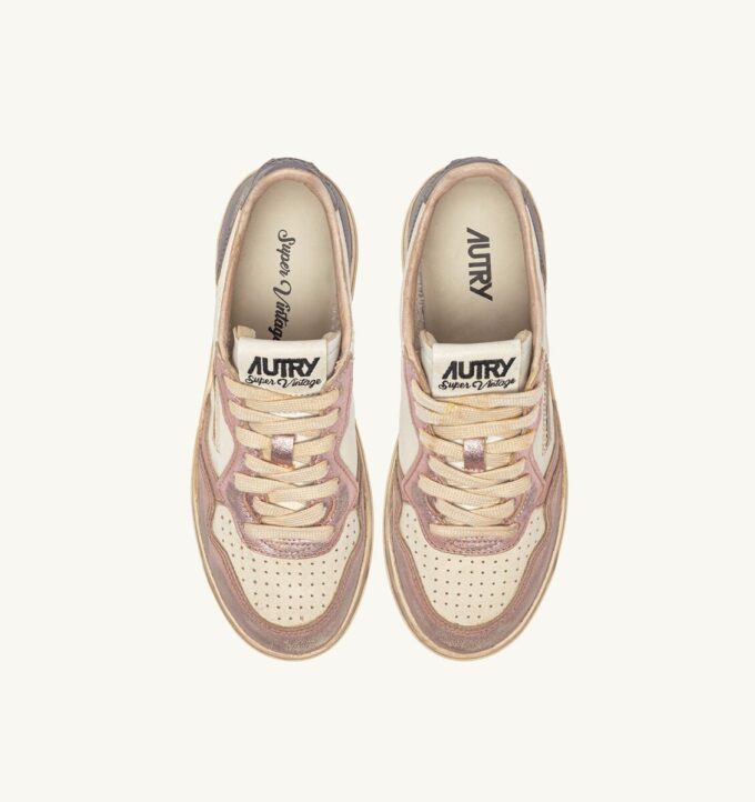 MEDALIST LOW SNEAKERS SUPER VINTAGE IN WHITE ROSE AND BLACKBOARD LEATHER