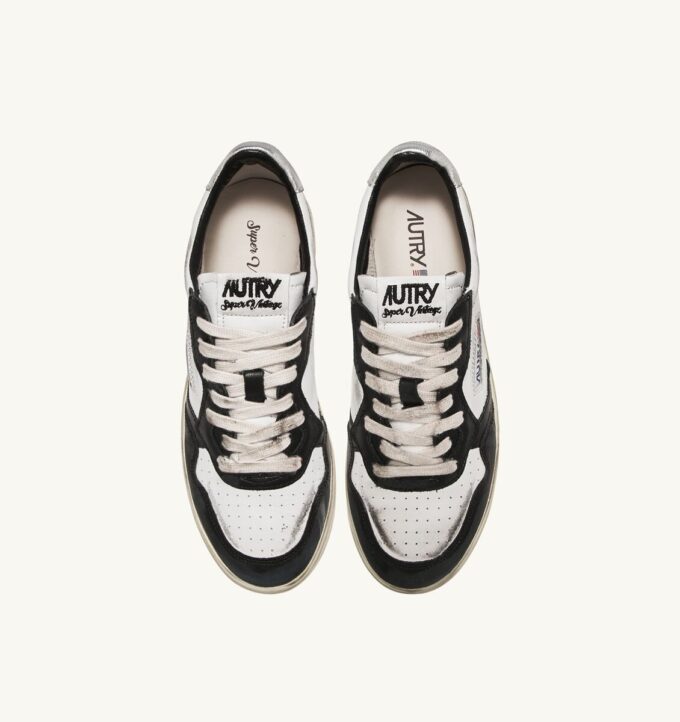 MEDALIST LOW SUPER VINTAGE SNEAKERS IN WHITE BLACK AND SILVER LEATHER