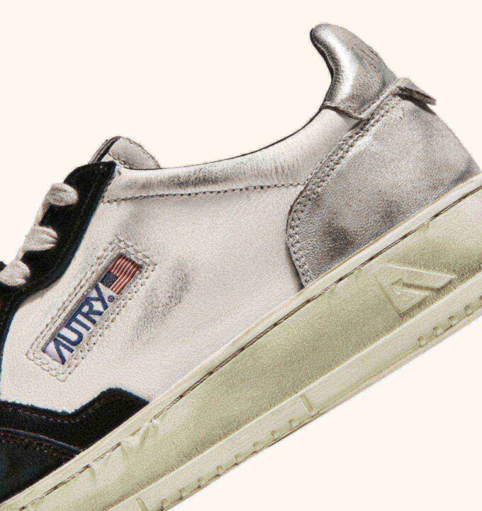 MEDALIST LOW SUPER VINTAGE SNEAKERS IN WHITE BLACK AND SILVER LEATHER