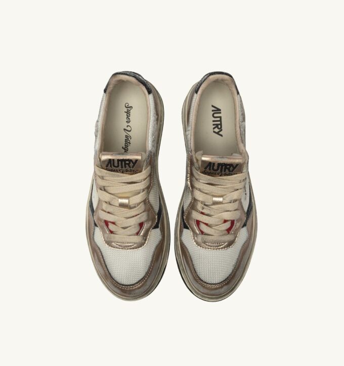 MEDALIST LOW SUPER VINTAGE SNEAKERS IN WHITE MESH, GOLD SUEDE AND BLACK LEATHER MEDALIST LOW SUPER VINTAGE SNEAKERS IN WHITE MESH, GOLD SUEDE AND BLACK LEATHER